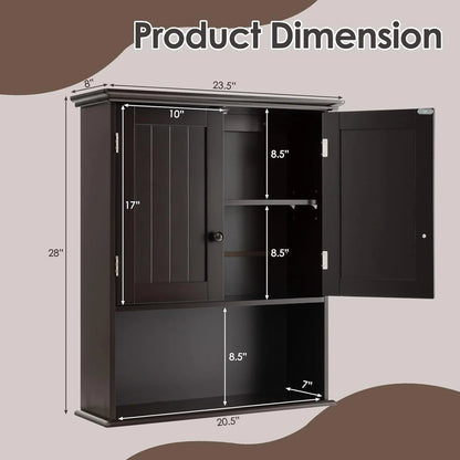 NALYL Wall Mount Bathroom Cabinet Wooden Medicine Cabinet Storage Organizer with 2-Doors and 1-Shelf Cottage Collection Wall Cabinet (Espresso)