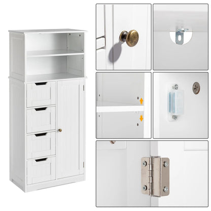 Ktaxon Freestanding Bathroom Floor Cabinet, Multipurpose Storage Cabinet with 4 Drawers, 1 Cupboard & Adjustable Shelves for Kitchen Living Room Bedroom, White