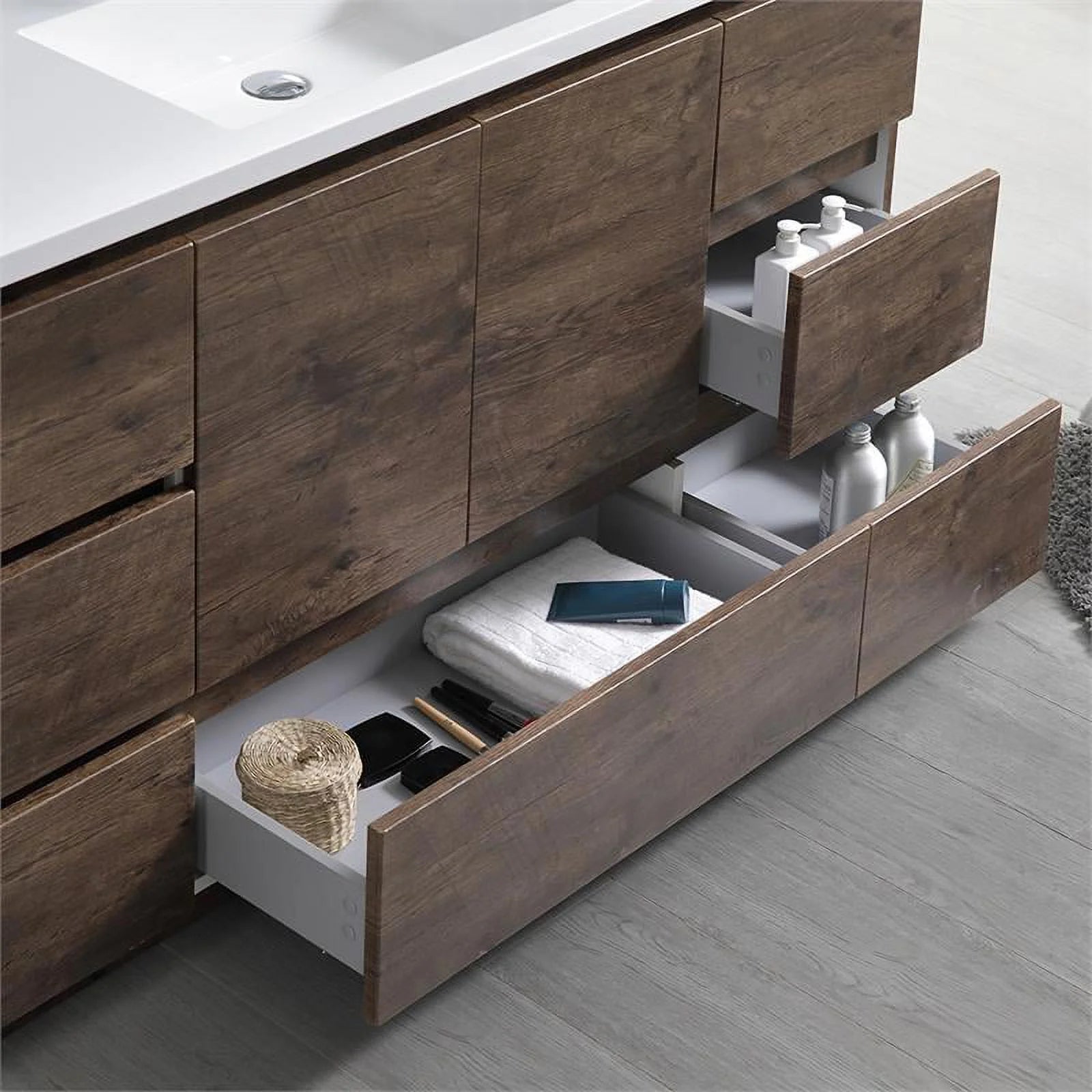 Fresca Lazzaro 60" Rosewood Free Standing Modern Bathroom Cabinet w/Integrated Single Sink