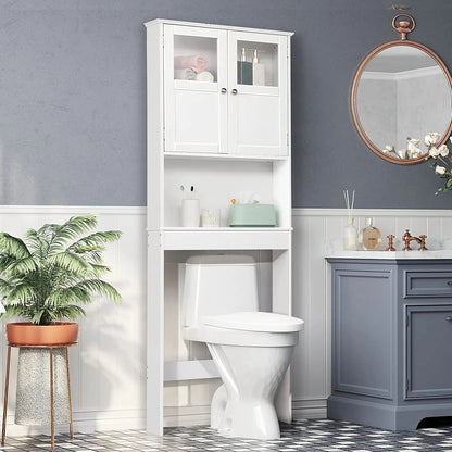 Zimtown Over the Toilet Bathroom Cabinet Storage Space saver with 2 Doors and Adjustable Shelf, 67 in, White