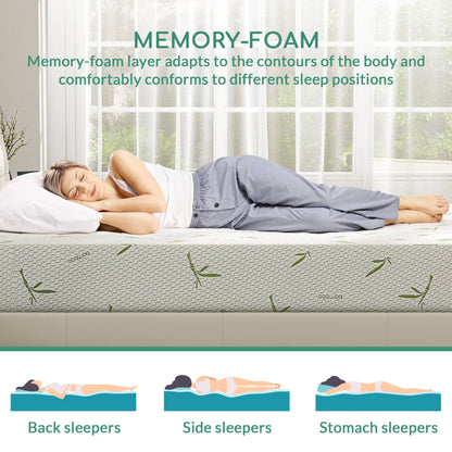 6 inch Twin Memory Foam Mattress with Bamboo Cover, CertiPUR-US Certified, Mattress in a Box