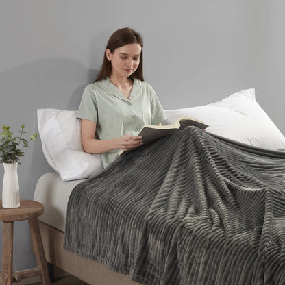 Nestl Cut Plush Fleece Bed Blanket - Super Soft Lightweight Fuzzy Luxury Throw Blanket for Sofa Couch Bed, Queen (90" x 90") Gray