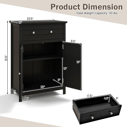 Topbuy Freestanding Bathroom Storage Cabinet Floor Cabinet with Drawer Doors and Adjustable Shelf for Storage Black