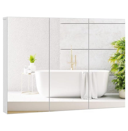 Mirrored Medicine Cabinet, Large Wide Wall Mounted Storage Cabinet with 3 Mirror Doors & Adjustable Shelf, Hanging Bathroom Organizer, White, 36 x 4.5 x 25.5 Inches