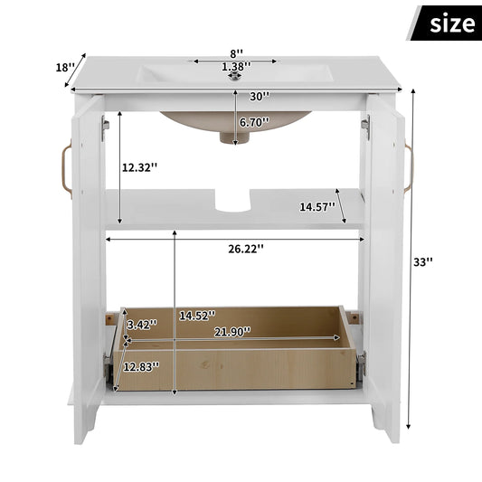 Harper & Bright Designs 30" Bathroom Vanity with Sink, Bathroom Storage Cabinet with Drawers, Single Sink Bathroom Vanity, White