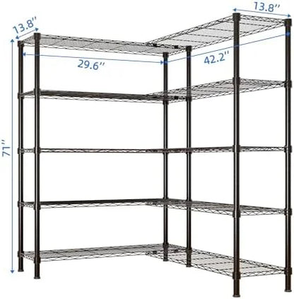 Tier Storage Shelves Standing Shelf Units NSF Wire Garage Organizer Heavy Duty Garage Shelving Unit L Shaped Clothes Rack for Corner Laundry Bathroom Kitchen Pantry Closet (Black, 4 Tire)