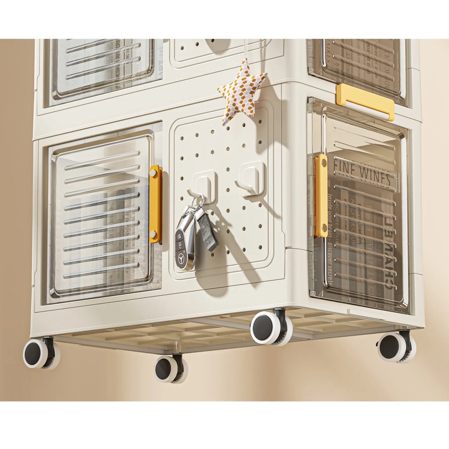 4-Tier Narrow Rolling Storage Cart with 8 Doors & Movable Wheels - Compact Bathroom & Kitchen Organizer for Small Spaces, Cream