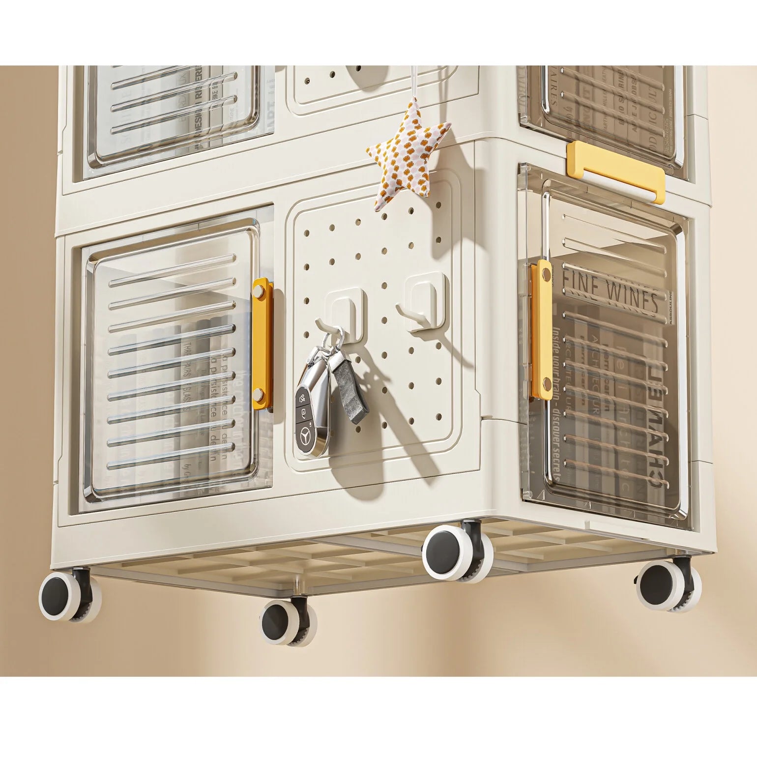 4-Tier Narrow Rolling Storage Cart with 8 Doors & Movable Wheels - Compact Bathroom & Kitchen Organizer for Small Spaces, Cream