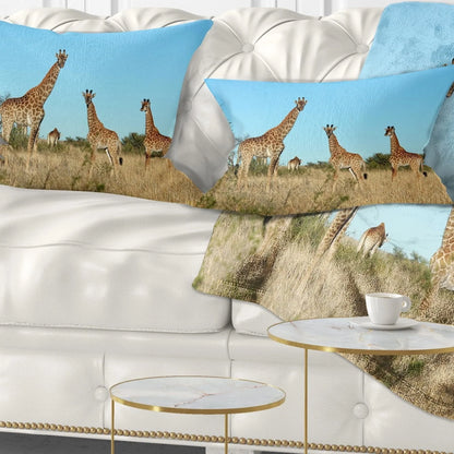 Designart Giraffe Family in Africa - African Throw Pillow - 12x20