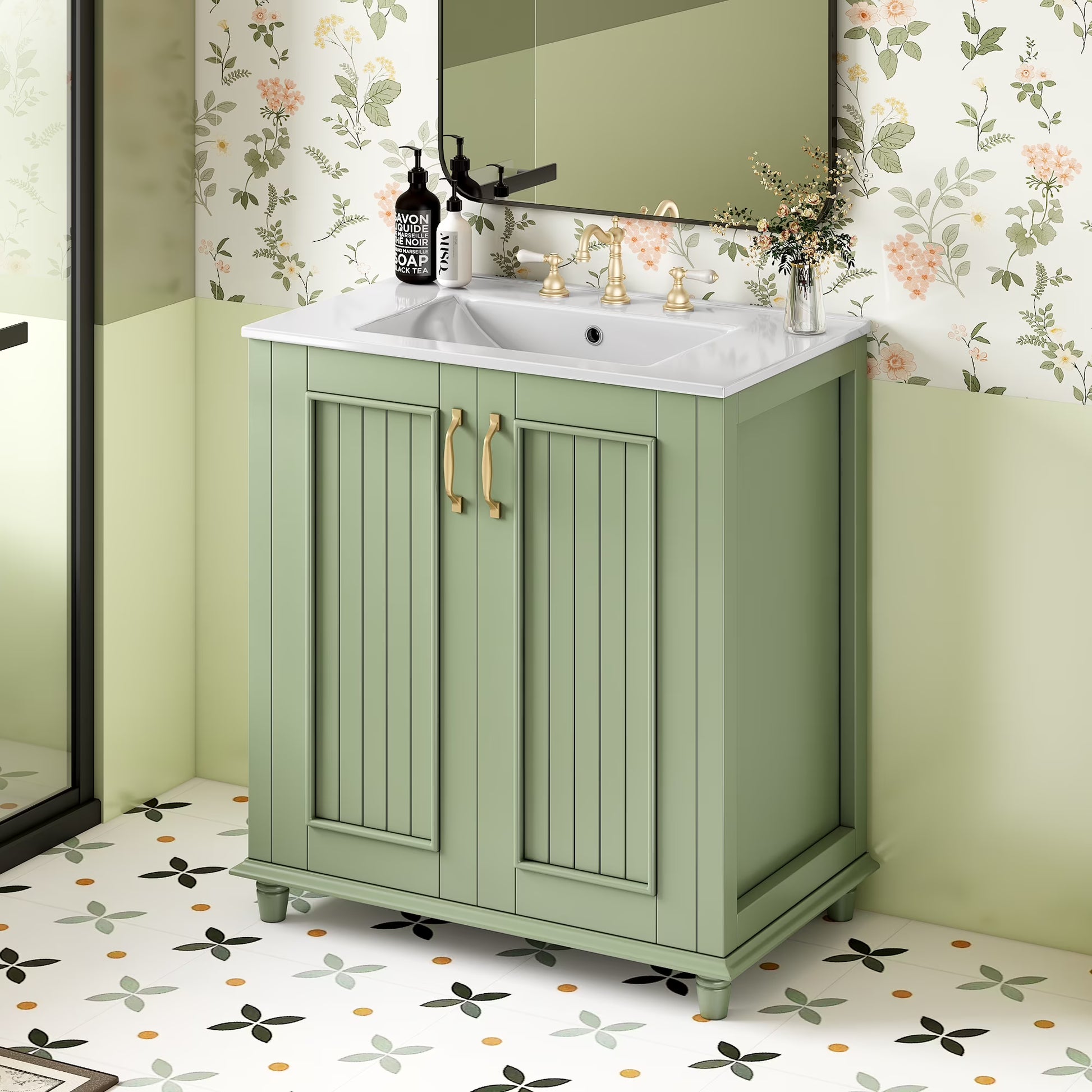 Harper & Bright Designs 30" Bathroom Vanity with Sink, Bathroom Storage Cabinet with Drawers, Single Sink Bathroom Vanity, Green