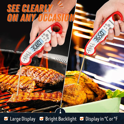 Meat Thermometer for Cooking, Saferell 2-in-1 Instant Read Food Thermometer with Foldable Probe & Oven Safe Wired Probe, Backlight, and Magnet for Deep Fry, BBQ, Grill and Roast Turkey