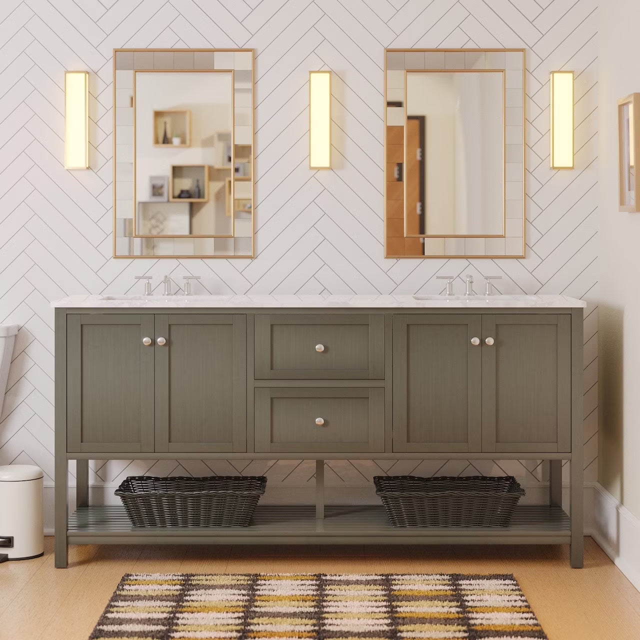 Lakeshore 72" Double Bathroom Vanity with White Cabinet and Engineered Carrara Top