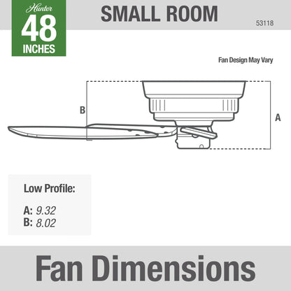 Hunter - Sea Wind Indoor/Outdoor Low Profile Ceiling Fan, 48-inch, Matte Black, Nautical-style, 3-speed WhisperWind Motor, 53118, for Porches, Bathrooms
