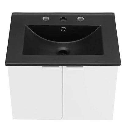 Modway Maybelle Modern Wood Wall-Mount Bathroom Vanity in White/Black