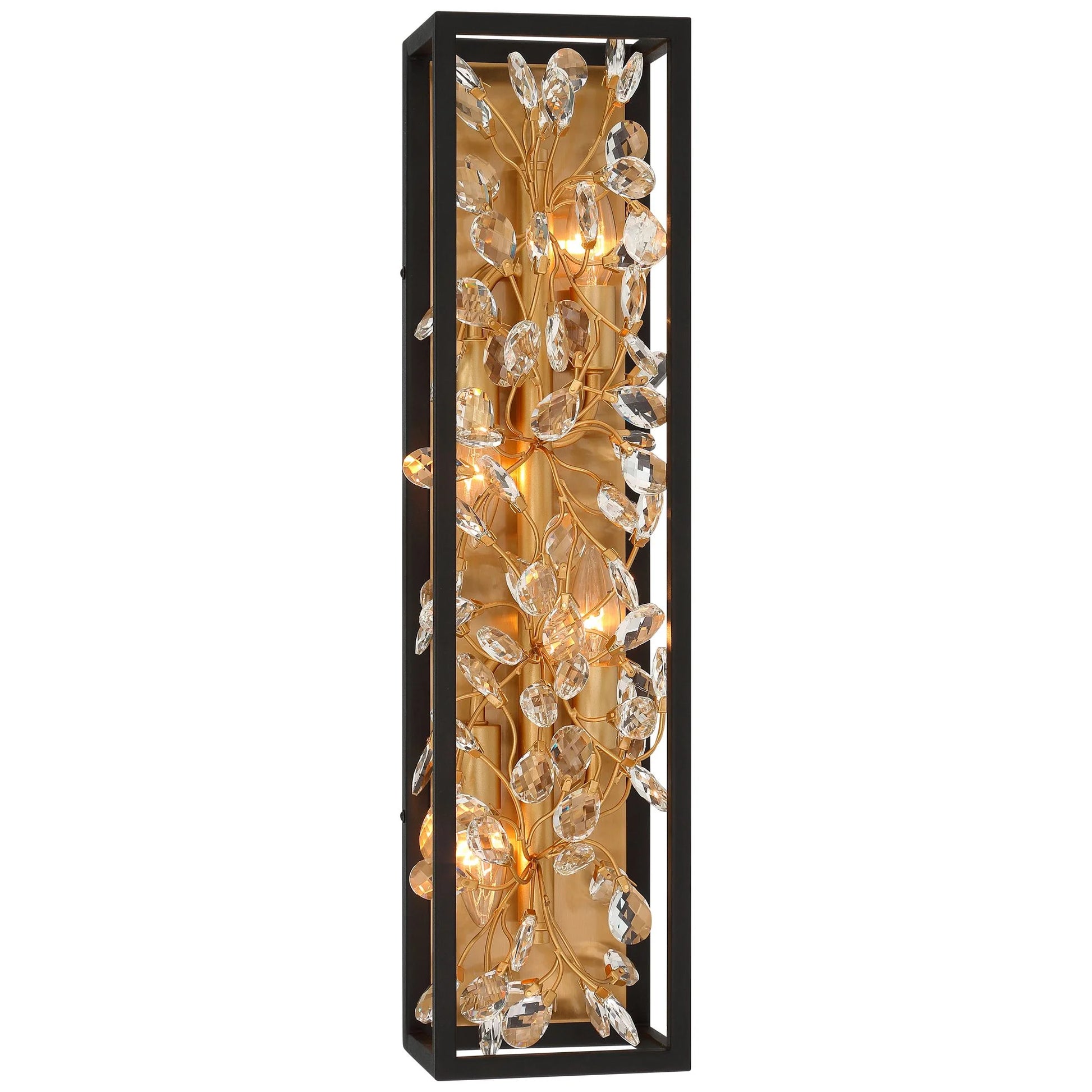 Possini Euro Design Modern Wall Lights Set of 2 Black Gold Plated Hardwired 6" 4-Light Fixture Clear Crystal Flower Vine for Bedroom Bathroom Vanity