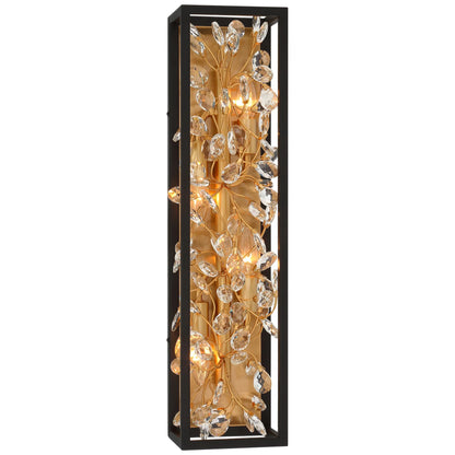 Possini Euro Design Modern Wall Lights Set of 2 Black Gold Plated Hardwired 6" 4-Light Fixture Clear Crystal Flower Vine for Bedroom Bathroom Vanity