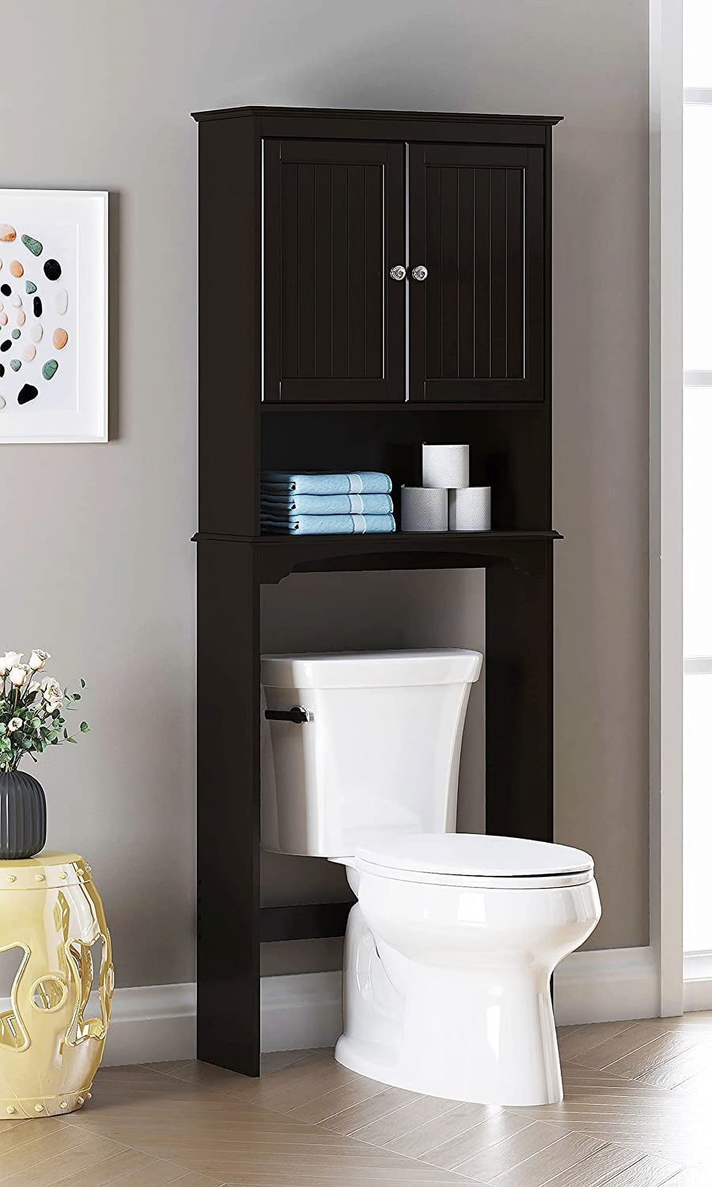 Spirich Home Bathroom Shelf Over-The-Toilet, Bathroom SpaceSaver, Bathroom Storage Cabinet Organizer, White