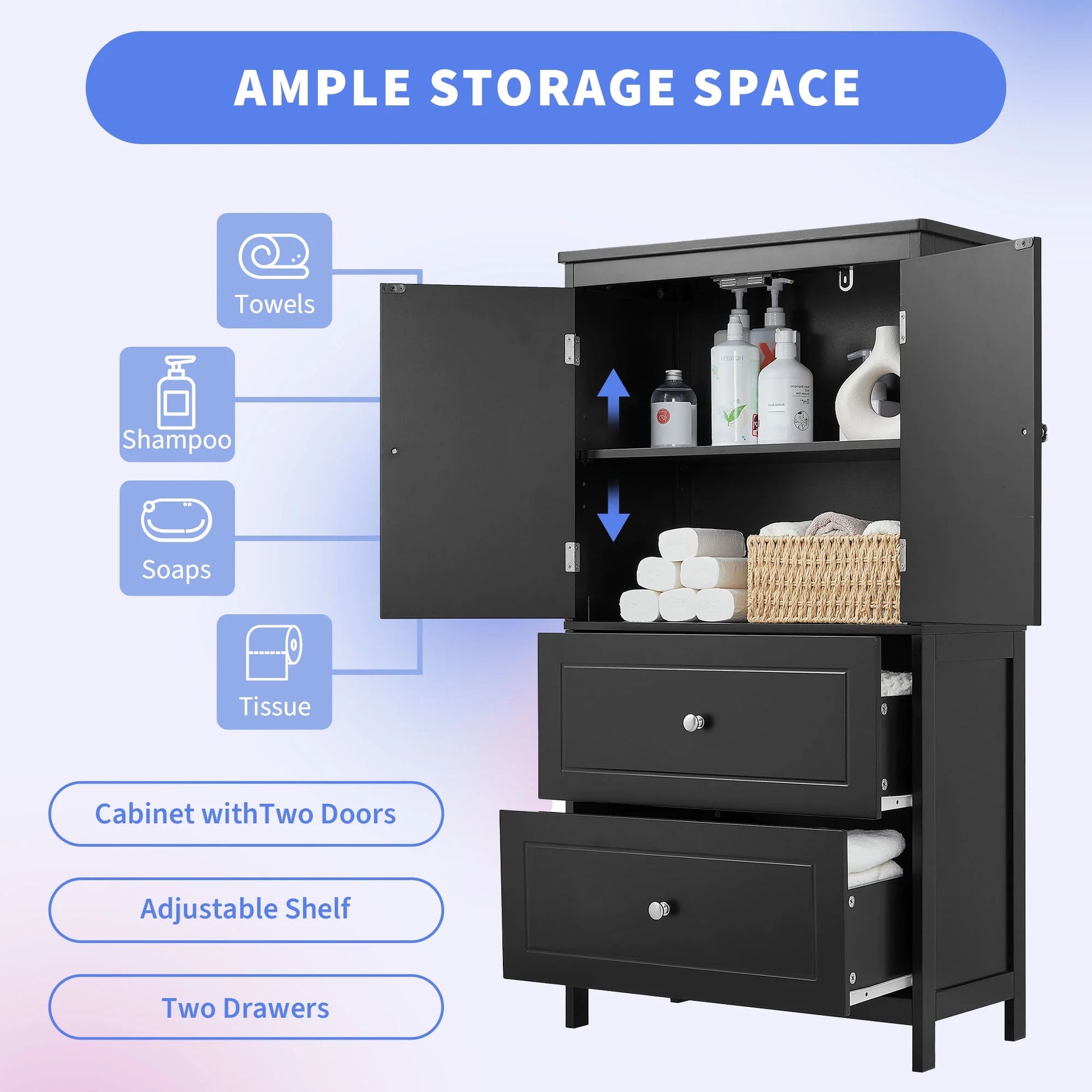 Aukfa 43.3" Tall Wood Storage Cabinet with Two Doors and Adjustable Shelves for Bathroom Kitchen, White