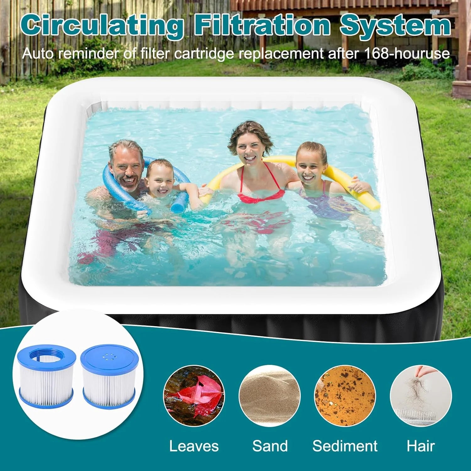 73" X 73" X 25" Inflatable Hot Tub for 4-6 Person Square, 240 Gallon Large Portable Hottub Spa with 130 Bubble Air Jets, Blow Up Spa Bathtub with LED Control Panel, 2 Filter, Temperature up to 104° F