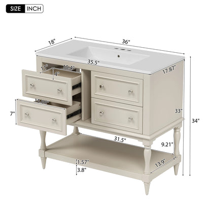 Harper & Bright Designs 36" Bathroom Vanity with Sink, Bathroom Storage Cabinet with Drawers, Single Sink Bathroom Vanity, Beige
