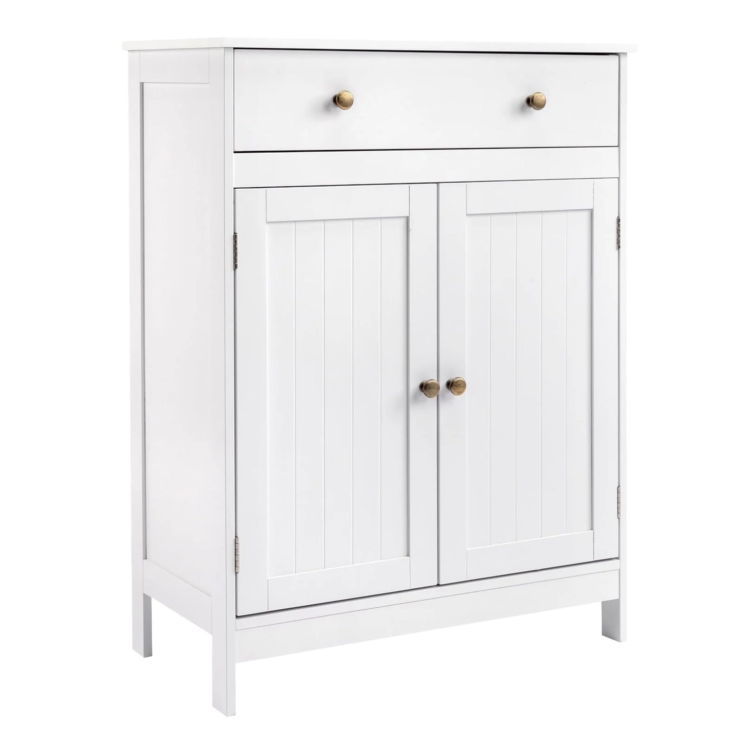 BaytoCare Wooden Free Standing Bathroom Floor Cabinet with Drawer and Double Doors, Bathroom Storage Organizer also Suitable for Kitchen Entryway Bedroom, White Finish