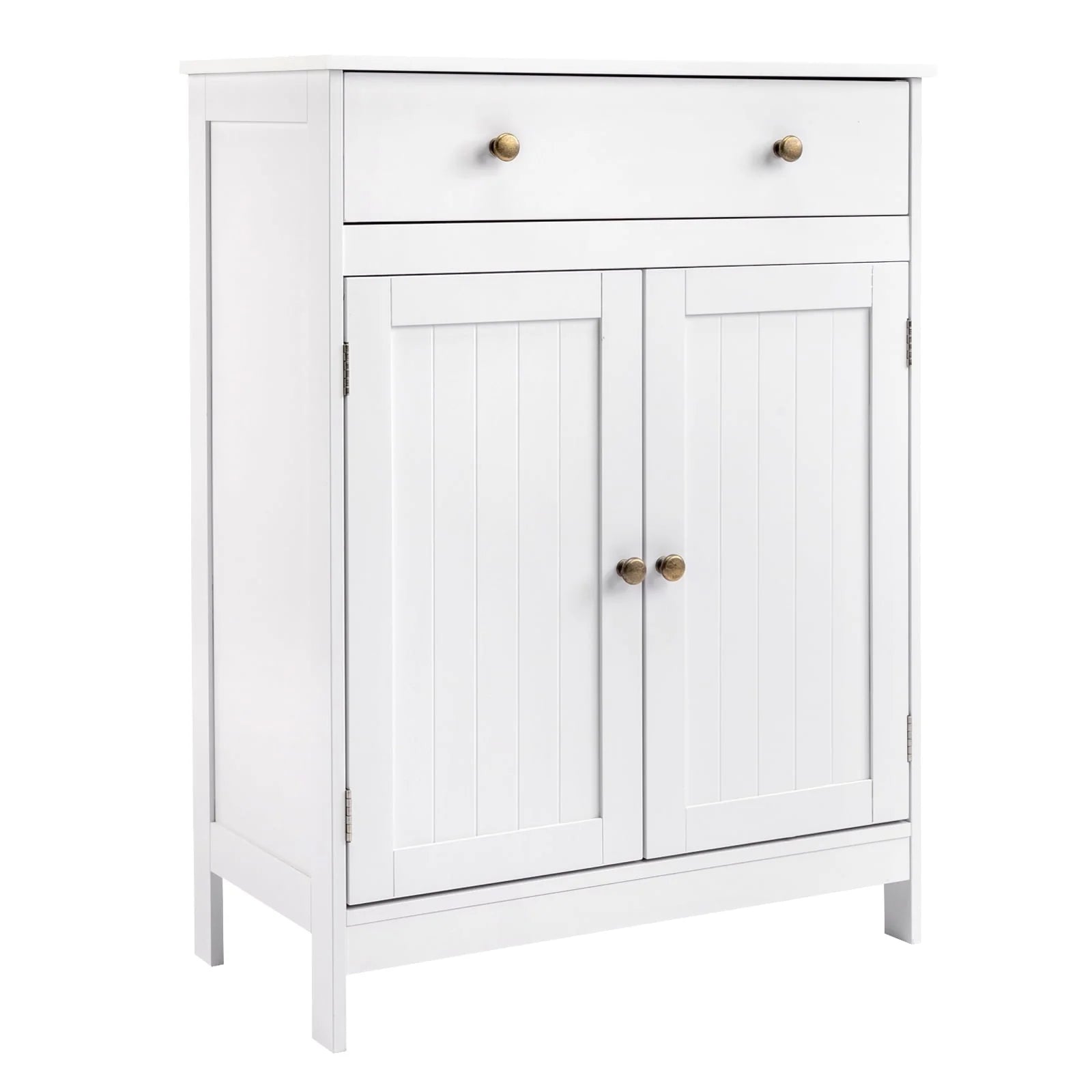 BaytoCare Wooden Free Standing Bathroom Floor Cabinet with Drawer and Double Doors, Bathroom Storage Organizer also Suitable for Kitchen Entryway Bedroom, White Finish