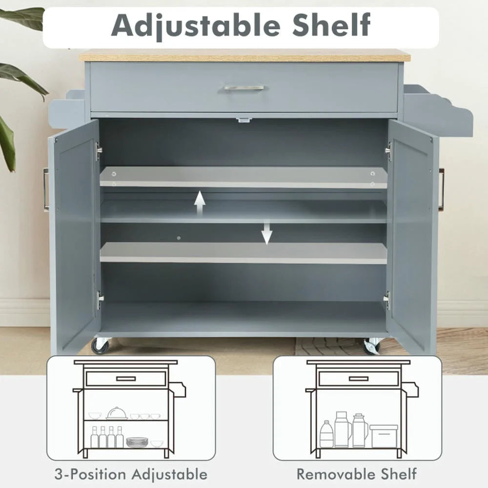 Kepooman Kitchen Island Cart, Serving Utility Carts,Rolling Kitchen Island Cart with Towel and Spice Rack-Gray