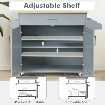 Kepooman Kitchen Island Cart, Serving Utility Carts,Rolling Kitchen Island Cart with Towel and Spice Rack-Gray