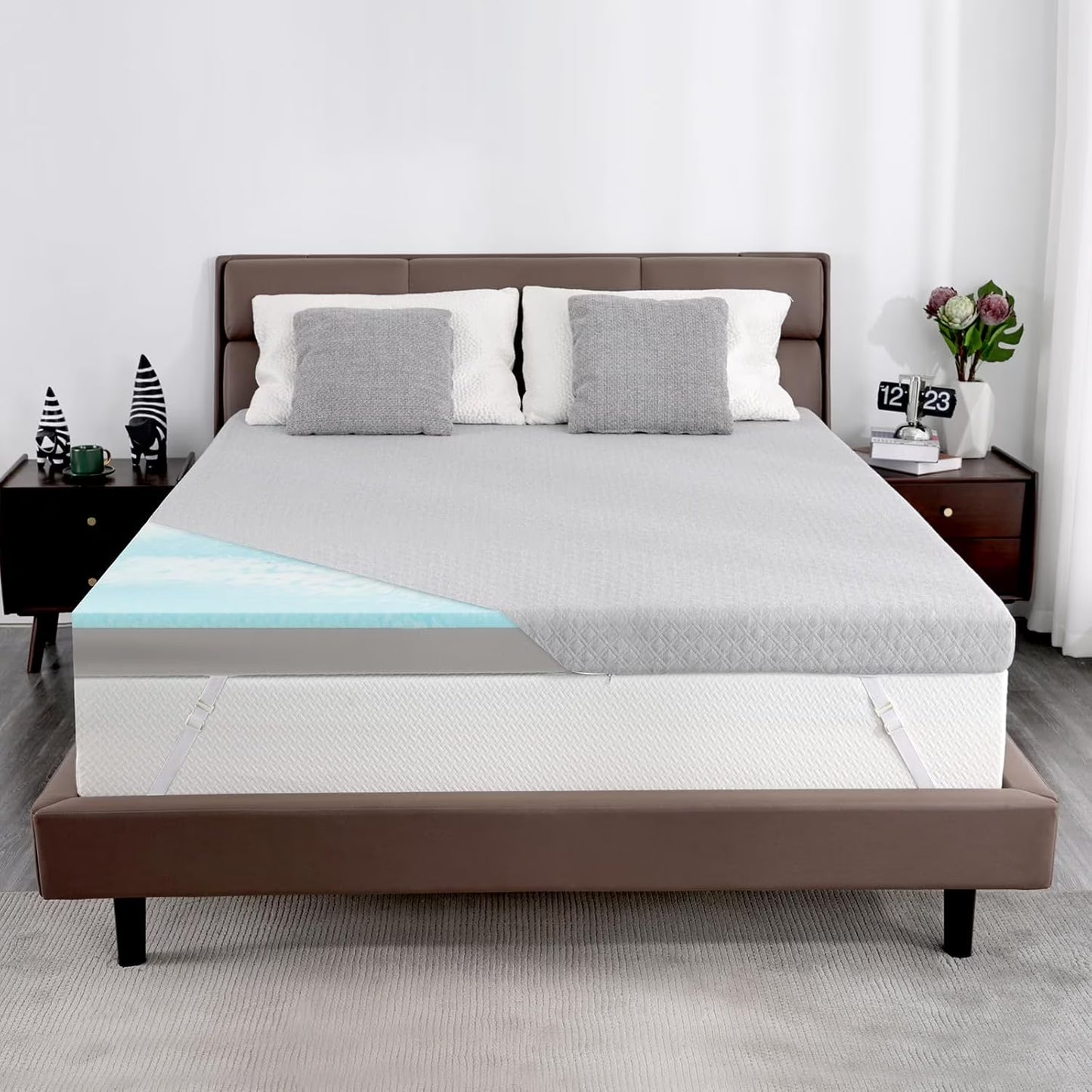 Extra Firm Mattress Topper Queen Size, 4 Inch Reversible Firm Memory Foam Bed Topper for Pain Relief, High-Density Mattress Pad with Removable Cover, CertiPUR-US Certified, No Smell