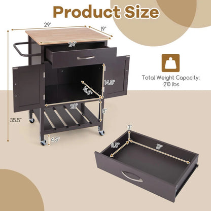 Topcobe Rolling Kitchen Island Cart with Drawer and Towel Rack, Modern Furniture for Living Room, Bedroom-Brown