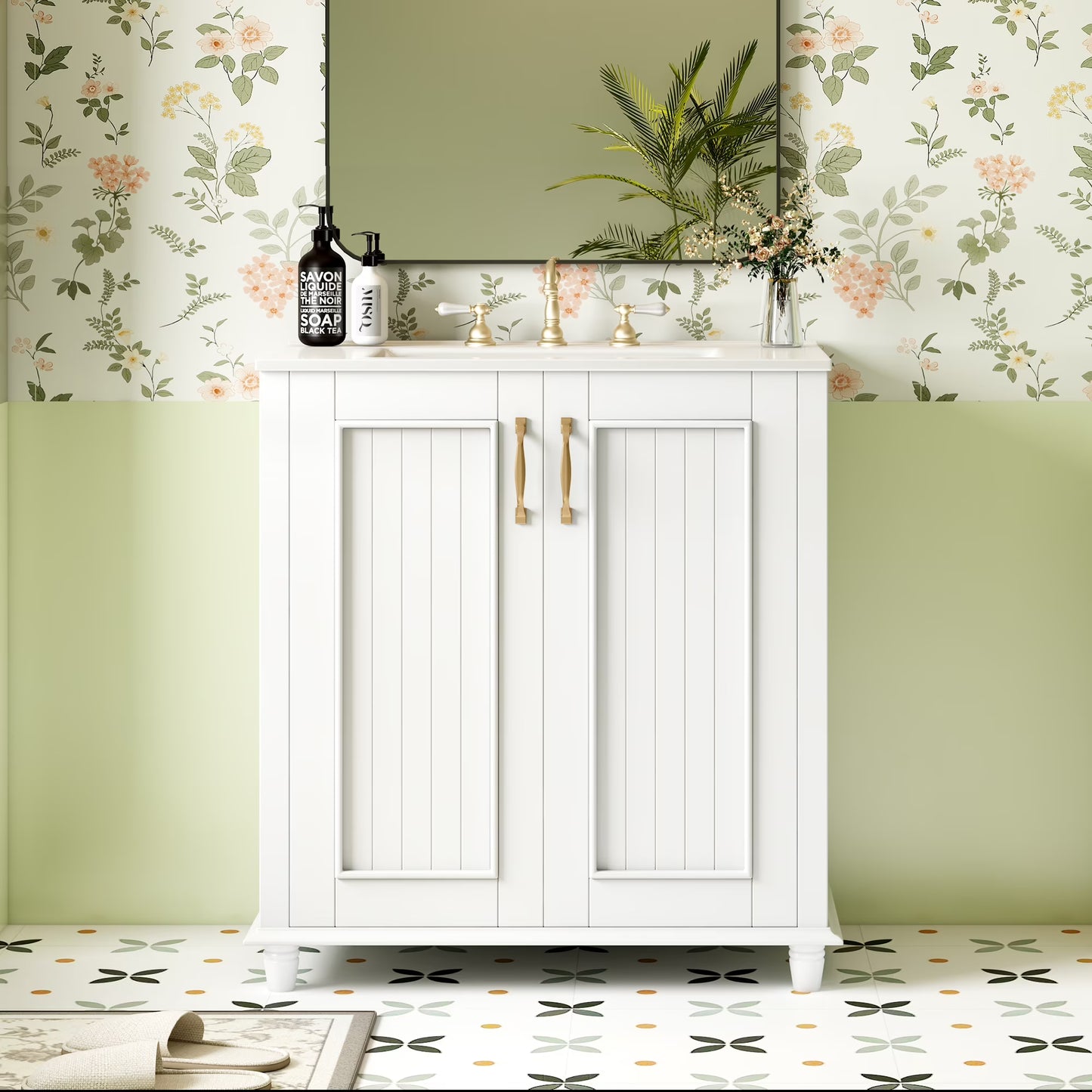 Harper & Bright Designs 30" Bathroom Vanity with Sink, Bathroom Storage Cabinet with Drawers, Single Sink Bathroom Vanity, White