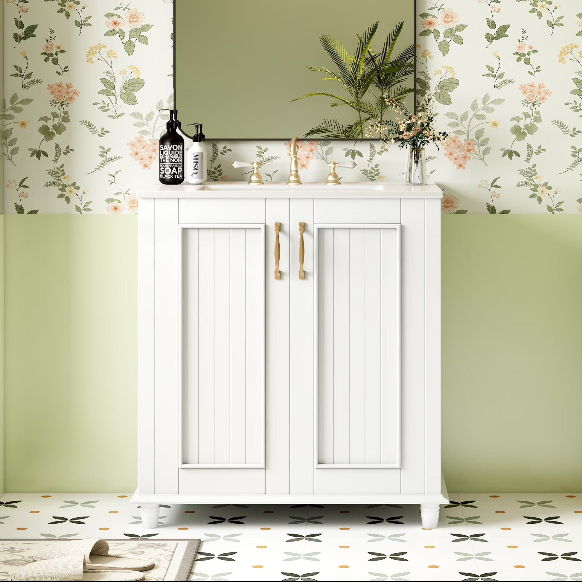 Harper & Bright Designs 30" Bathroom Vanity with Sink, Bathroom Storage Cabinet with Drawers, Single Sink Bathroom Vanity, White