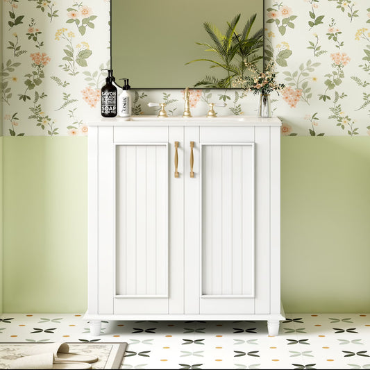 Harper & Bright Designs 30" Bathroom Vanity with Sink, Bathroom Storage Cabinet with Drawers, Single Sink Bathroom Vanity, White
