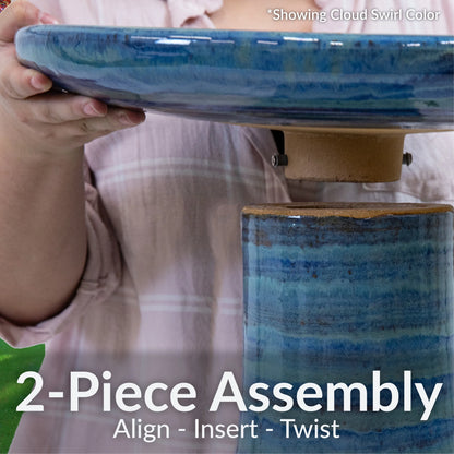Sunnydaze Freestanding Ceramic Outdoor Bird Bath, Glazed, UV-Resistant Galaxy Blue Finish
