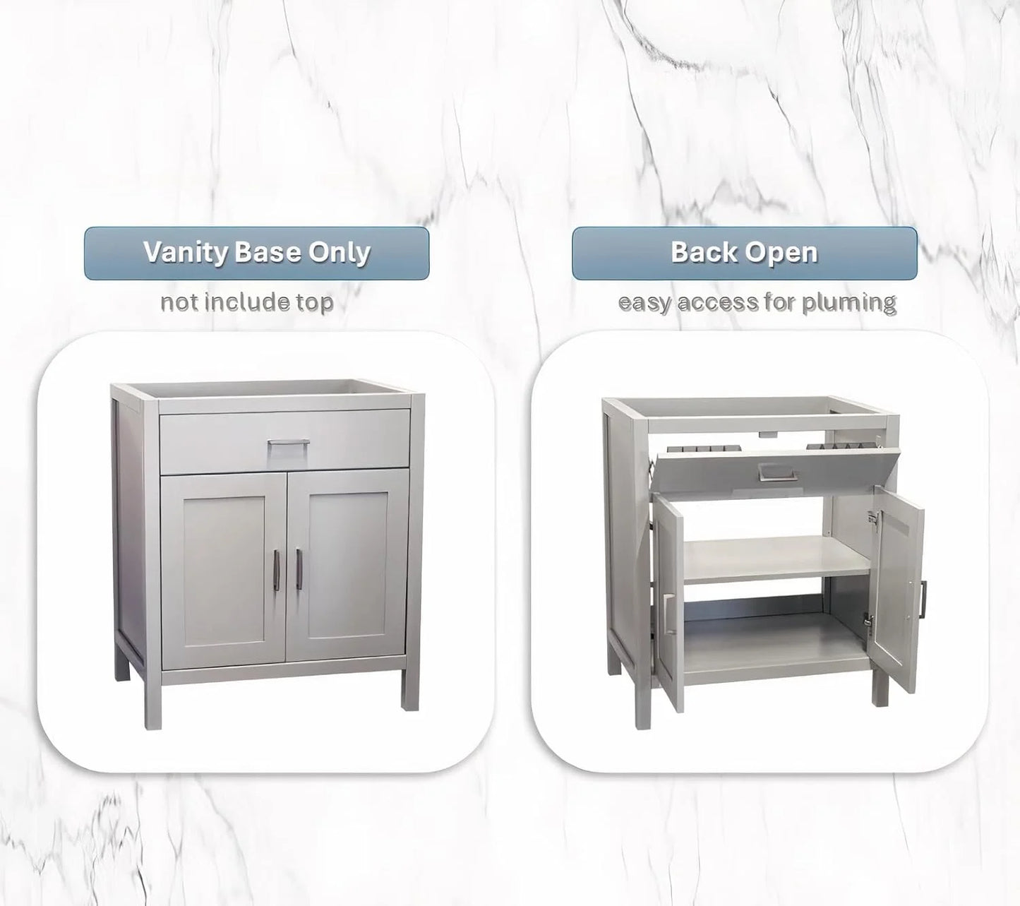 30" Grey Freestanding Bath Vanity Tip-Out Drawer Sink Cabinet Without Top