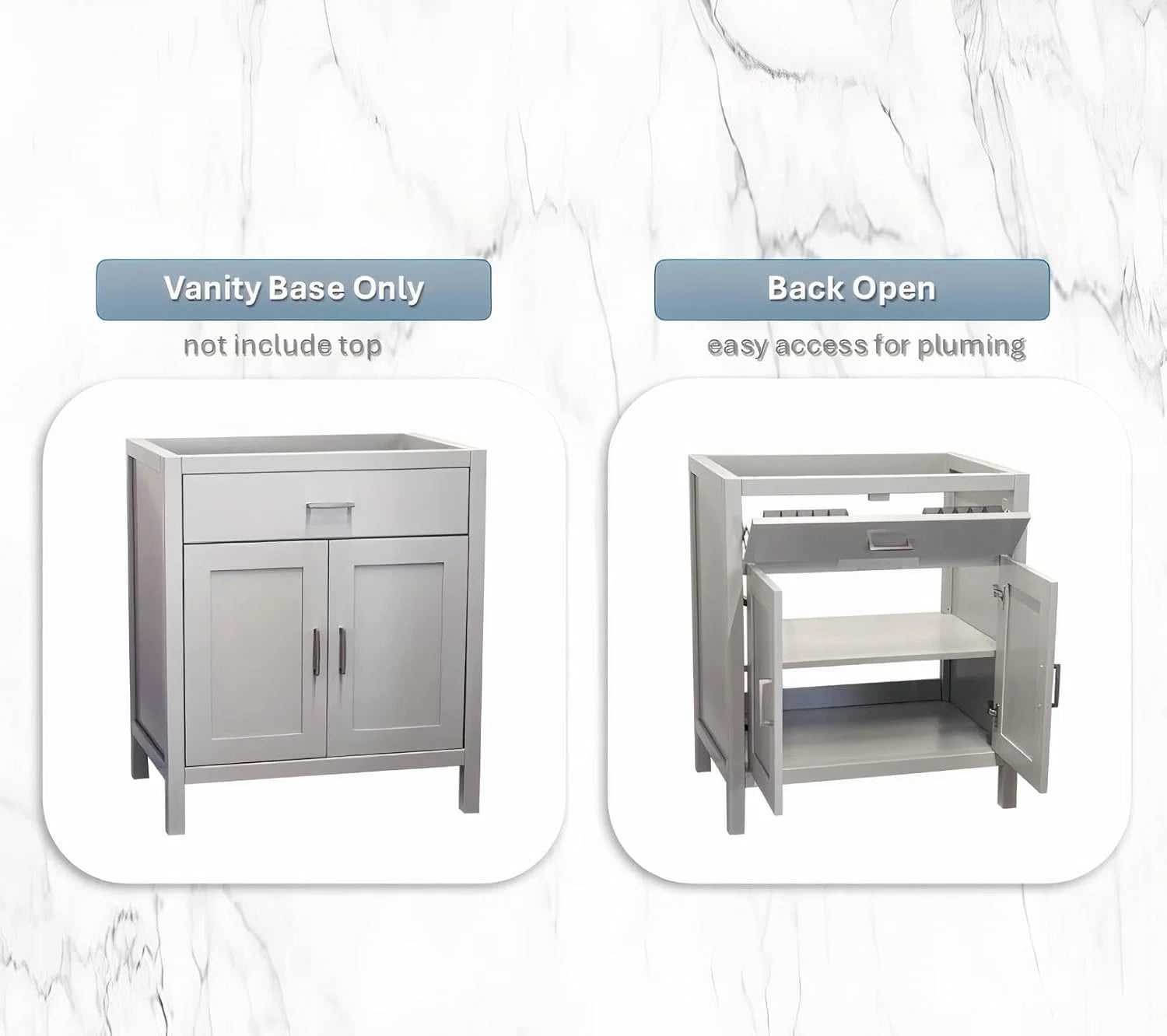 30" Grey Freestanding Bath Vanity Tip-Out Drawer Sink Cabinet Without Top
