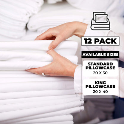 BNM Cotton Blend White Hotel Quality Pillowcases, Set of 12, King