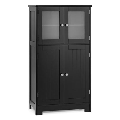 Costway Bathroom Floor Storage Cabinet Kitchen Cupboard w/Doors& Adjustable Shelf Black