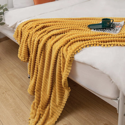 DISSA Flannel Fleece Blanket Soft Large Throw Blanket with Pompom Fringe Lightweight Cozy Plush Blanket Fit Sofa Bed(Mustard Yellow,51x63")