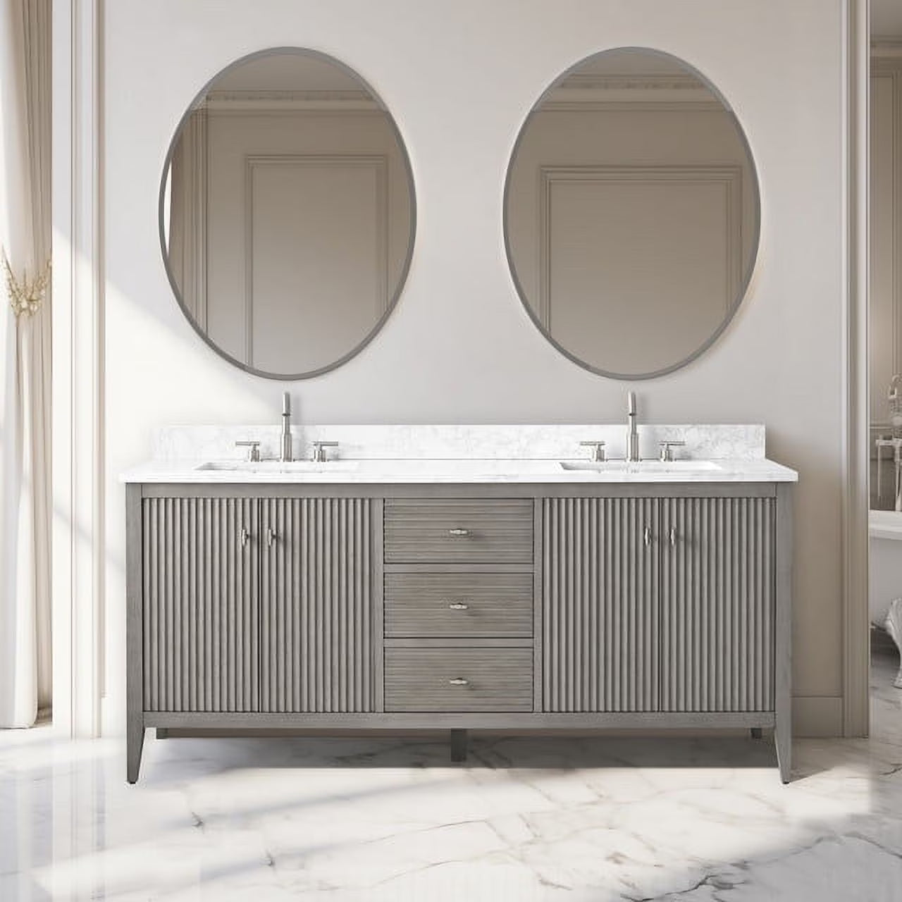 Vanity Art 72° Double Sink Bathroom Vanity Cabinet with Engineered Marble Countertop