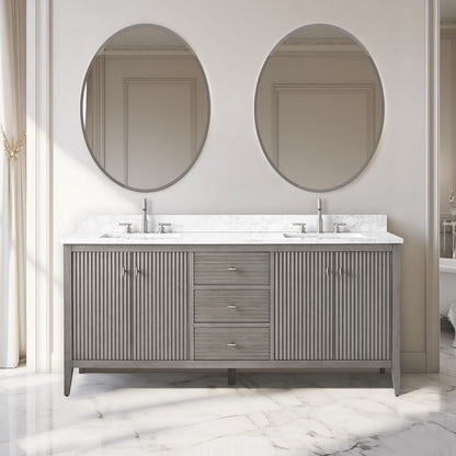 Vanity Art 72° Double Sink Bathroom Vanity Cabinet with Engineered Marble Countertop