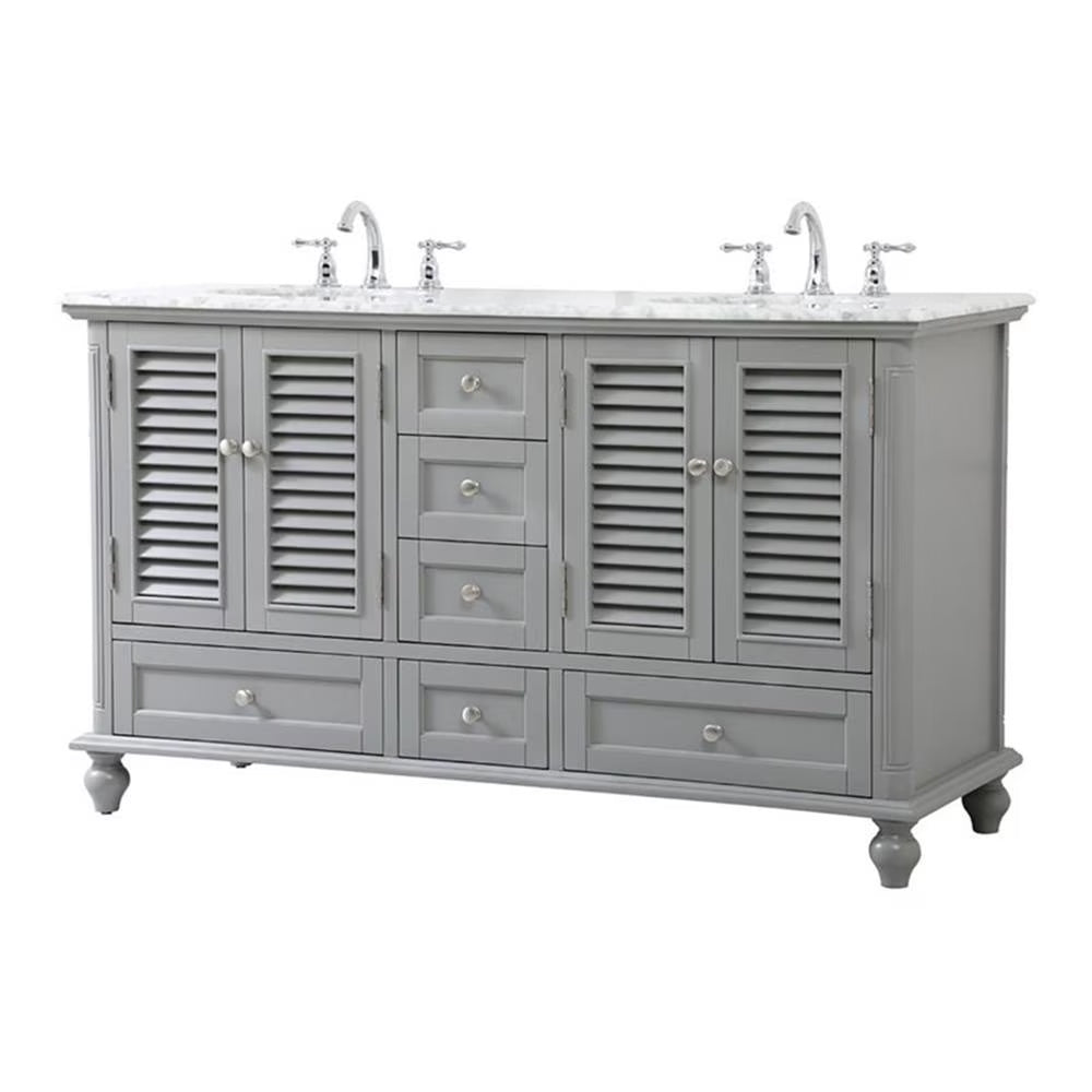 Elegant Kitchen and Bath 60 inch Double Bathroom Vanity in Antique White