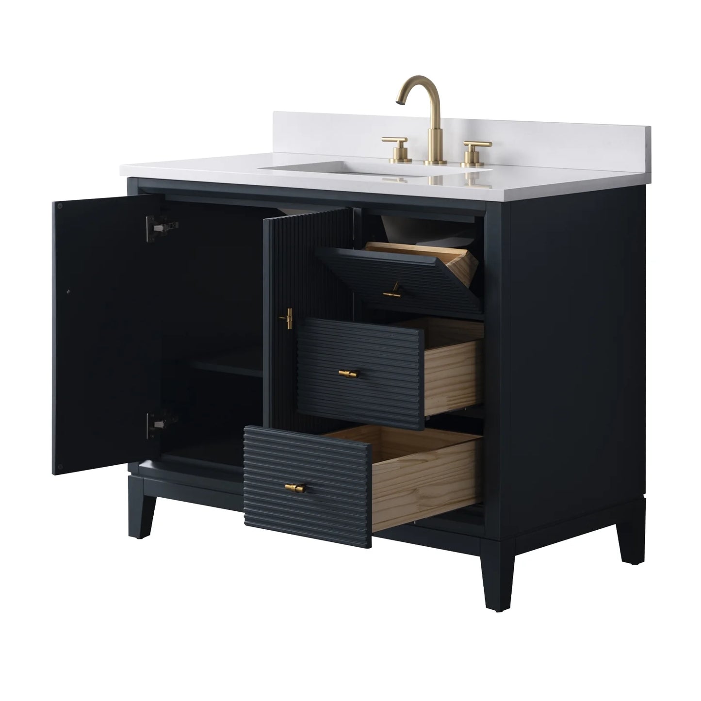 Vanity Art 42" Bathroom Vanity with Sink and Engineered Marble Top, Freestanding Storage Cabinet with 2 Drawers, 1 Shelf and Flip Down Tray