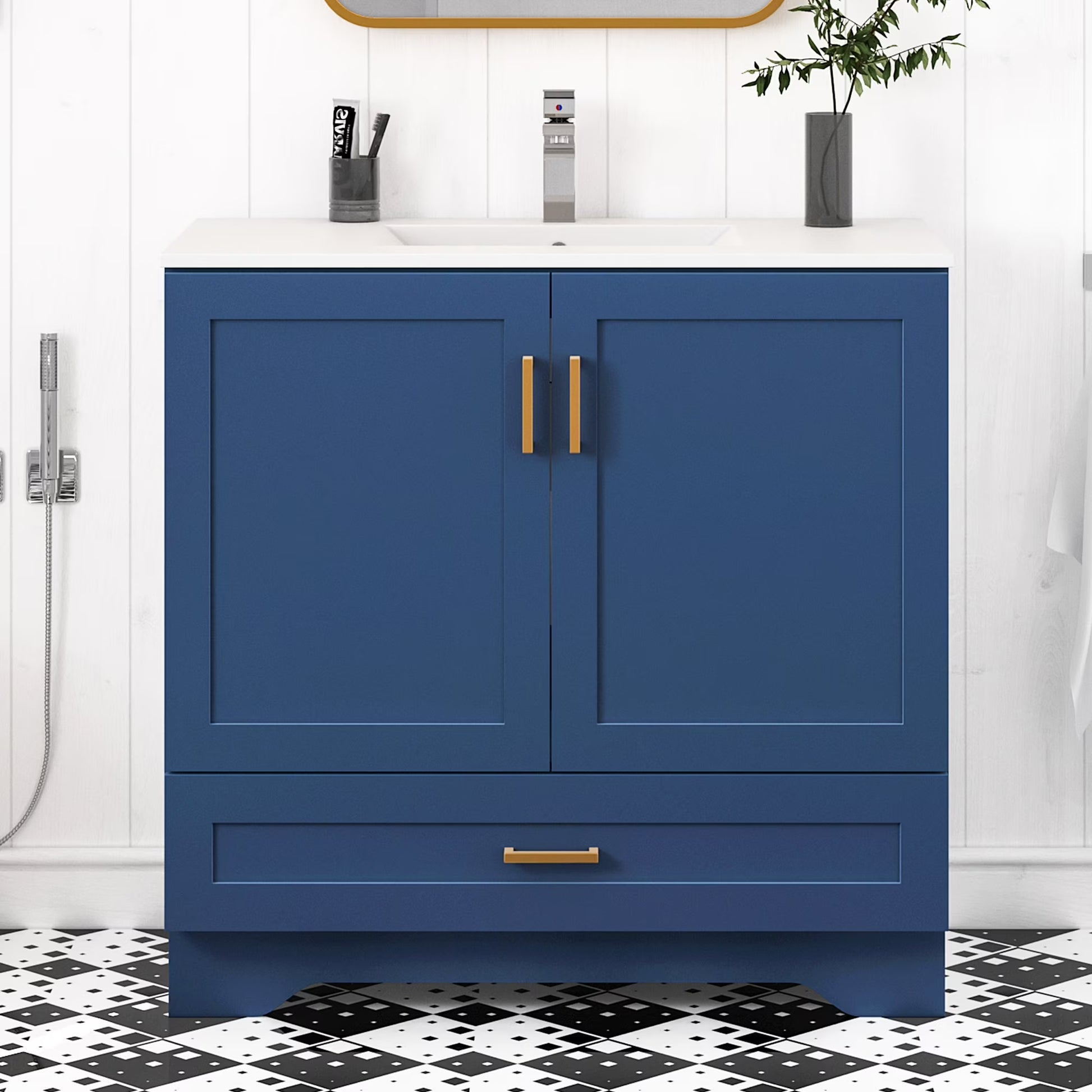 24" Bathroom Vanity with Ceramic Undermount Sink - Freestanding 2-Door & 1-Drawer Storage Cabinet, White