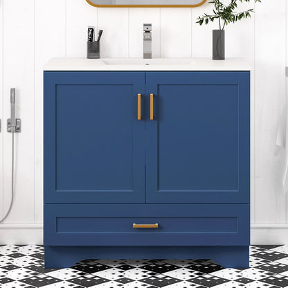 24" Bathroom Vanity with Ceramic Undermount Sink - Freestanding 2-Door & 1-Drawer Storage Cabinet, White