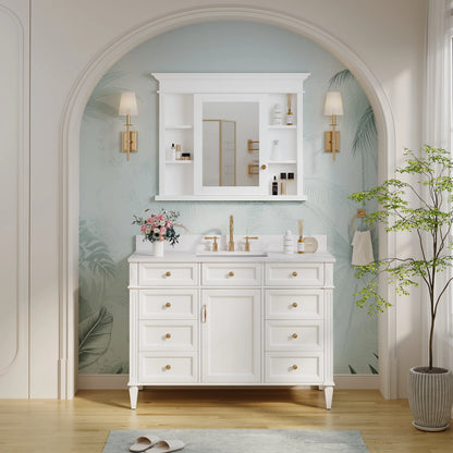 FORCLOVER 40"x 32" Bathroom Medicine Cabinet with 3 Adjustable Shelves, Recessed Mount Wooden Medicine Cabinet Storage with Mirrors and Soft-Close Door, White