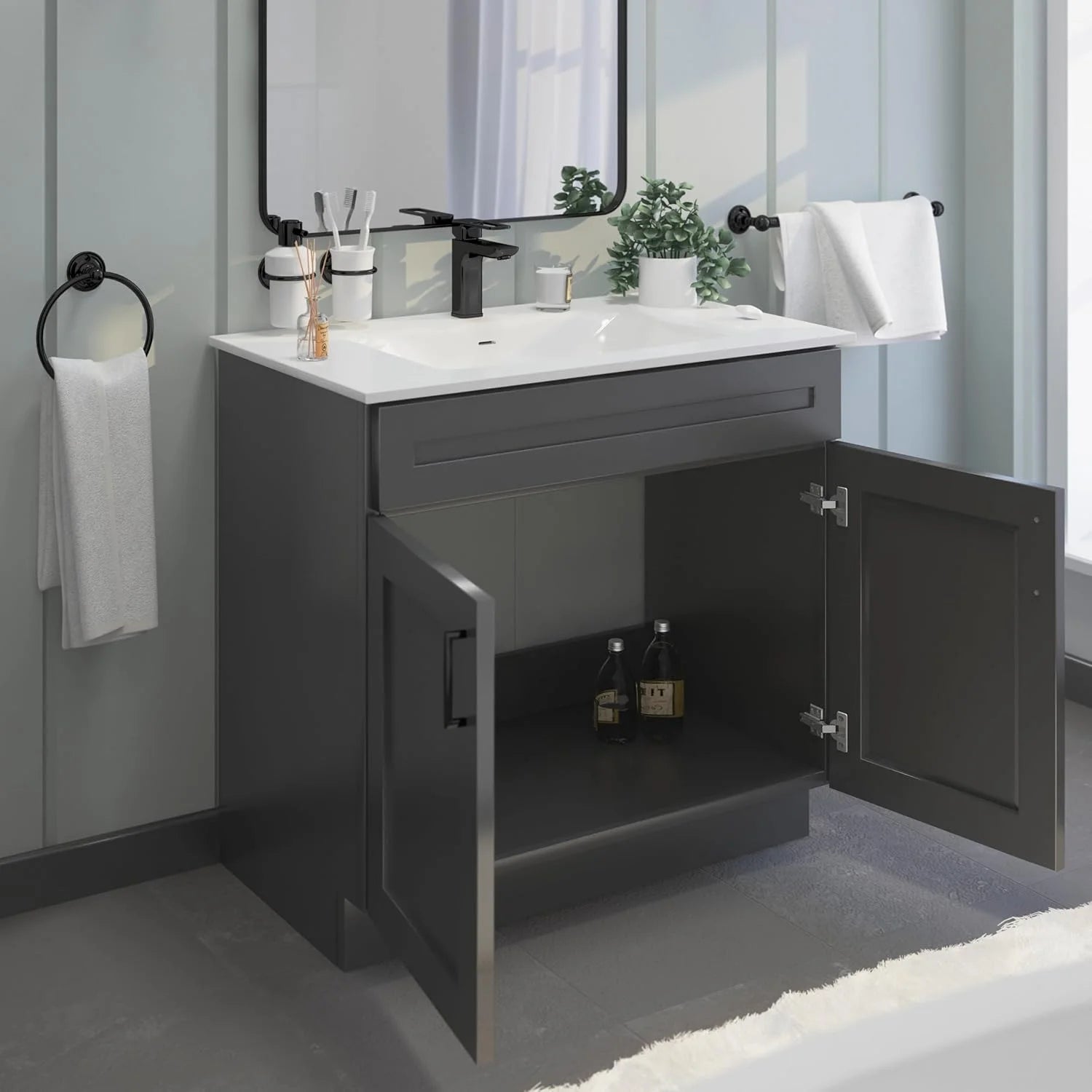Sink Base Bathroom Vanity Ready-to-Assemble Bathroom Cabinet 36" Width in Grey Shaker