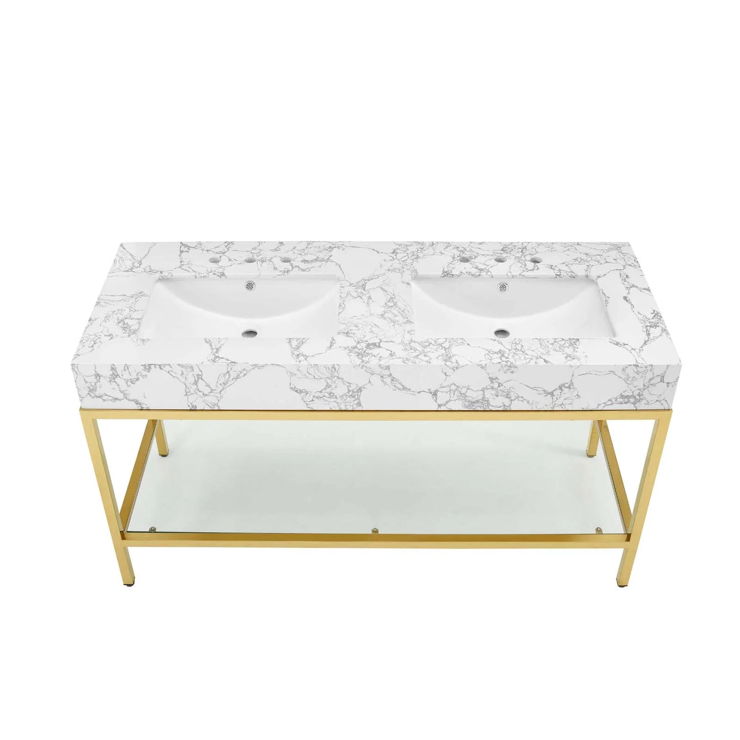 Modway Kingsley 60" Gold Stainless Steel Bathroom Vanity in Gold White
