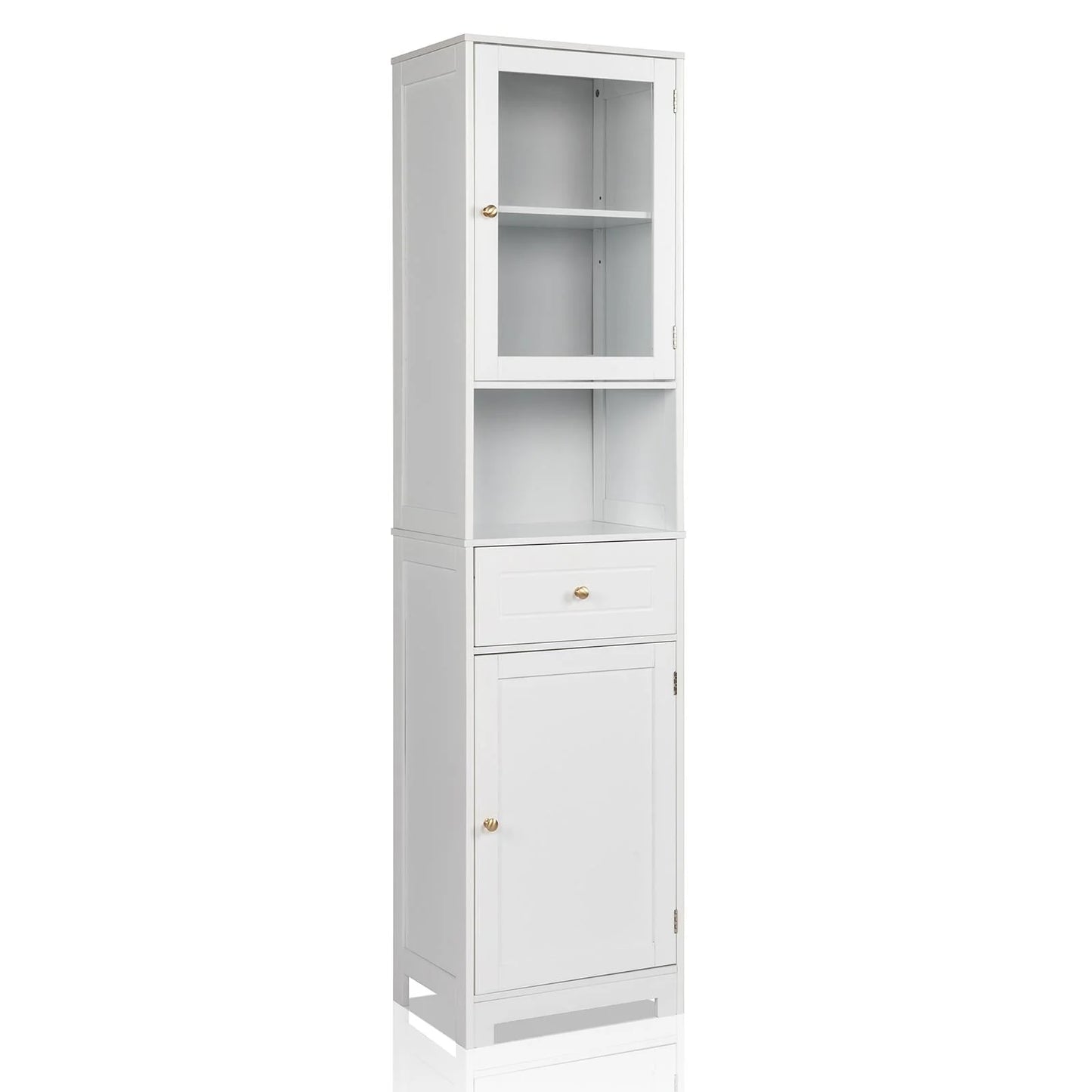 Ktaxon Large Bathroom Tall Storage Cabinet Organizer, Freestanding Line Tower Pantry Cabinet with Adjustable Shelves and 2 Cupboards for Kitchen Living Room Bedroom Office, 18"x13"x71", White