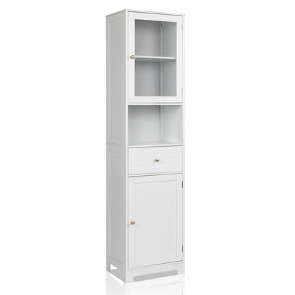 Ktaxon Large Bathroom Tall Storage Cabinet Organizer, Freestanding Line Tower Pantry Cabinet with Adjustable Shelves and 2 Cupboards for Kitchen Living Room Bedroom Office, 18"x13"x71", White